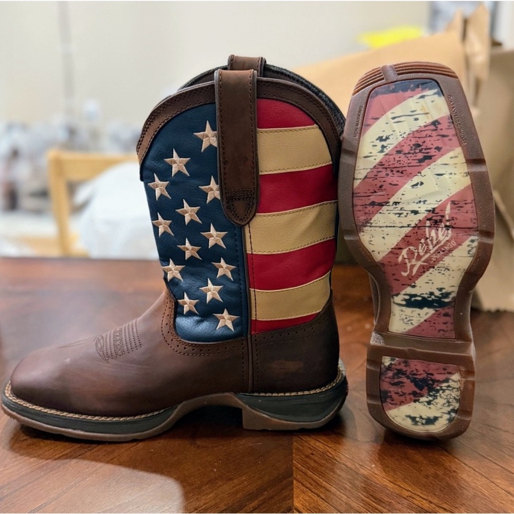 New Durango Men's Rebel Patriotic 🇺🇸 Pull-On Western Flag Boots Brown 11.5